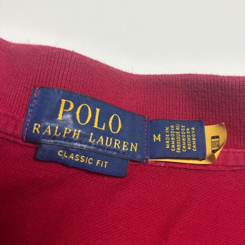 Polo Ralph Lauren Triple Pony Polo Shirt Red Mens M Classic Fit Long‎ Sleeve